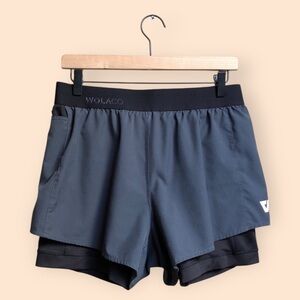 WOLACO Grand 2-in-1 Gym Shorts Grey Black Athletic Workout Training Women Large